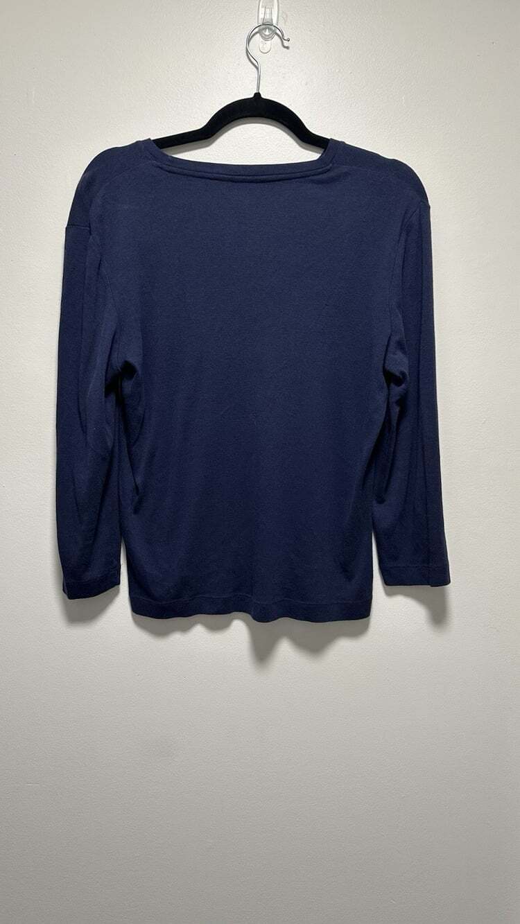 Lands End Womens Navy Blue Crew Neck 3/4 Sleeve Cotton Viscose Top Size L 14-16